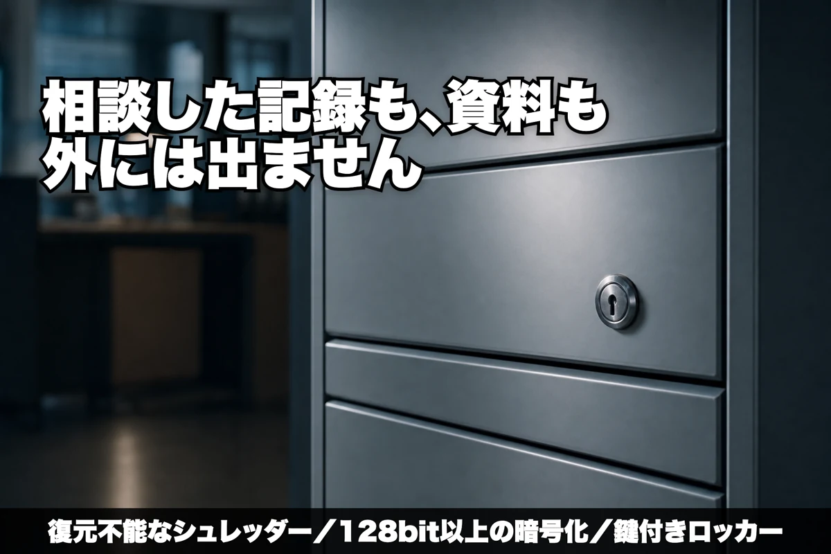相談内容も資料も外に出さない情報管理体制